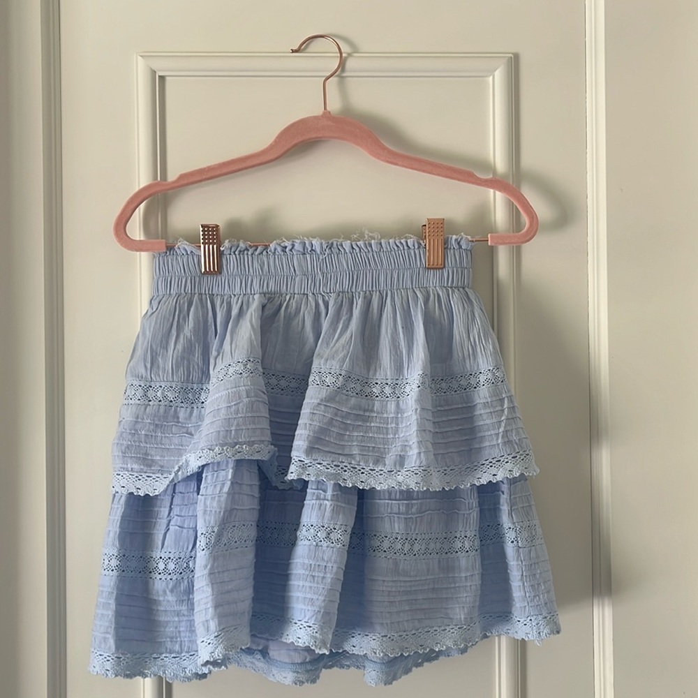 day + moon light blue tiered mini skirt